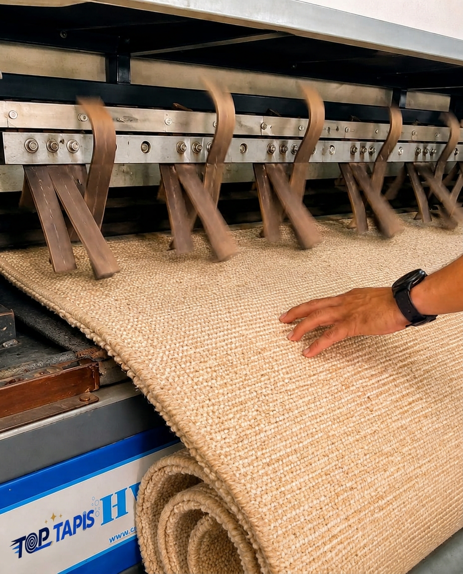 Machine de dépoussiérage battant un tapis en fibres naturelles